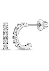 felicitous silver clear cubic zirconia half hoop screw back baby earrings